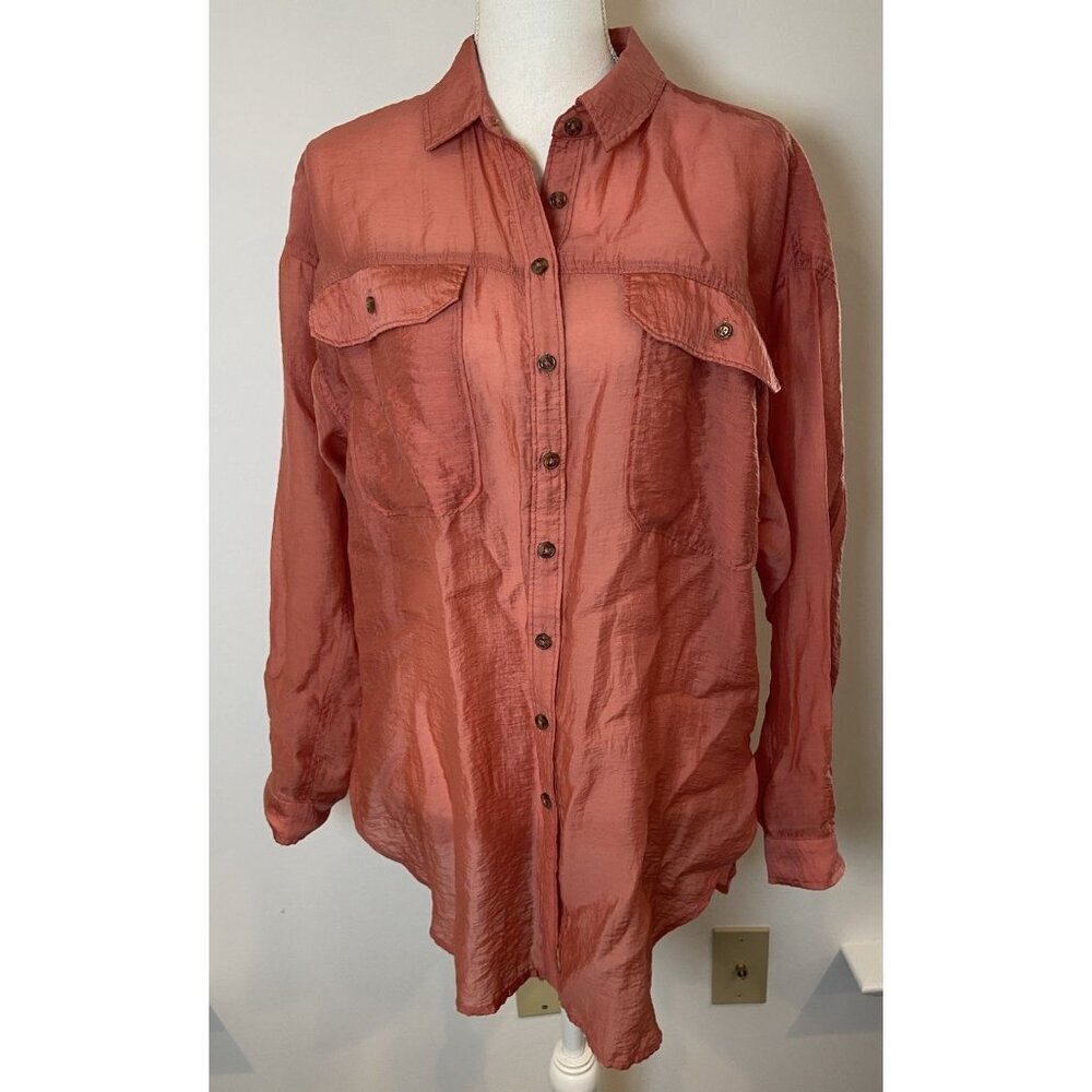 By Anthropologie Oversize Blouse Shirt Patch Pockets Lyocell Coral Pink Small S